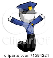 White Police Man Jumping Or Kneeling With Gladness