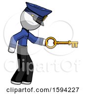 White Police Man With Big Key Of Gold Opening Something