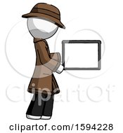 Poster, Art Print Of White Detective Man Show Tablet Device Computer To Viewer Blank Area