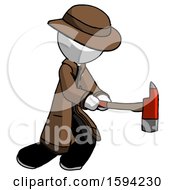 Poster, Art Print Of White Detective Man With Ax Hitting Striking Or Chopping