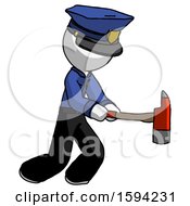 Poster, Art Print Of White Police Man With Ax Hitting Striking Or Chopping