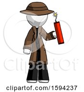 Poster, Art Print Of White Detective Man Holding Dynamite With Fuse Lit