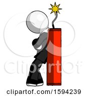 White Clergy Man Leaning Against Dynimate Large Stick Ready To Blow