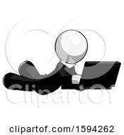 Poster, Art Print Of White Clergy Man Using Laptop Computer While Lying On Floor Side Angled View