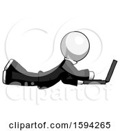 Poster, Art Print Of White Clergy Man Using Laptop Computer While Lying On Floor Side View