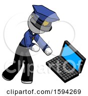 Poster, Art Print Of White Police Man Throwing Laptop Computer In Frustration