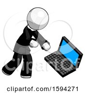 Poster, Art Print Of White Clergy Man Throwing Laptop Computer In Frustration