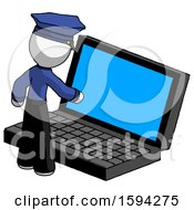 White Police Man Using Large Laptop Computer