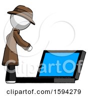Poster, Art Print Of White Detective Man Using Large Laptop Computer Side Orthographic View
