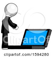 Poster, Art Print Of White Clergy Man Using Large Laptop Computer Side Orthographic View