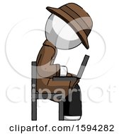 Poster, Art Print Of White Detective Man Using Laptop Computer While Sitting In Chair View From Side