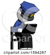 Poster, Art Print Of White Police Man Using Laptop Computer While Sitting In Chair Angled Right