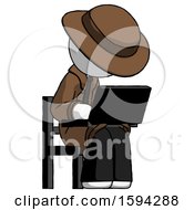 Poster, Art Print Of White Detective Man Using Laptop Computer While Sitting In Chair Angled Right