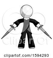 Poster, Art Print Of White Clergy Man Two Sword Defense Pose