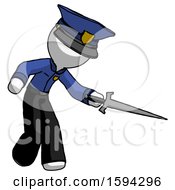 White Police Man Sword Pose Stabbing Or Jabbing