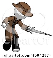 Poster, Art Print Of White Detective Man Sword Pose Stabbing Or Jabbing