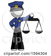 White Police Man Holding Scales Of Justice