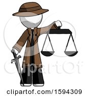 Poster, Art Print Of White Detective Man Justice Concept With Scales And Sword Justicia Derived