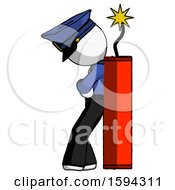 Poster, Art Print Of White Police Man Leaning Against Dynimate Large Stick Ready To Blow