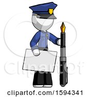 Poster, Art Print Of White Police Man Holding Large Envelope And Calligraphy Pen