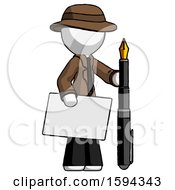 Poster, Art Print Of White Detective Man Holding Large Envelope And Calligraphy Pen