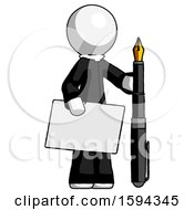 Poster, Art Print Of White Clergy Man Holding Large Envelope And Calligraphy Pen