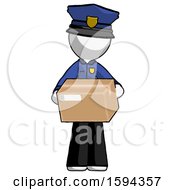 Poster, Art Print Of White Police Man Holding Box Sent Or Arriving In Mail