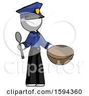 White Police Man With Empty Bowl And Spoon Ready To Make Something