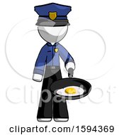 White Police Man Frying Egg In Pan Or Wok