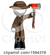 Poster, Art Print Of White Detective Man Holding Up Red Firefighters Ax
