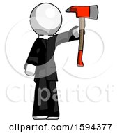 White Clergy Man Holding Up Red Firefighters Ax