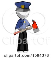 Poster, Art Print Of White Police Man Holding Red Fire Fighters Ax