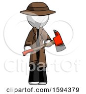 Poster, Art Print Of White Detective Man Holding Red Fire Fighters Ax