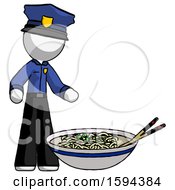 Poster, Art Print Of White Police Man And Noodle Bowl Giant Soup Restaraunt Concept