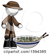 Poster, Art Print Of White Detective Man And Noodle Bowl Giant Soup Restaraunt Concept