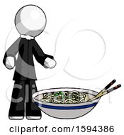 Poster, Art Print Of White Clergy Man And Noodle Bowl Giant Soup Restaraunt Concept