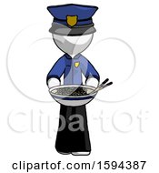 White Police Man Serving Or Presenting Noodles