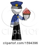 Poster, Art Print Of White Police Man Presenting Pink Cupcake To Viewer
