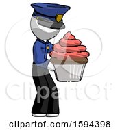 Poster, Art Print Of White Police Man Holding Large Cupcake Ready To Eat Or Serve