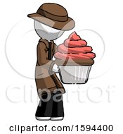 Poster, Art Print Of White Detective Man Holding Large Cupcake Ready To Eat Or Serve