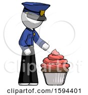 Poster, Art Print Of White Police Man With Giant Cupcake Dessert
