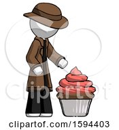 Poster, Art Print Of White Detective Man With Giant Cupcake Dessert