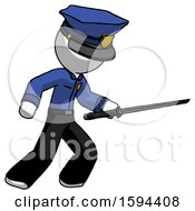 White Police Man Stabbing With Ninja Sword Katana