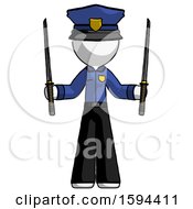White Police Man Posing With Two Ninja Sword Katanas Up