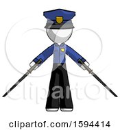 White Police Man Posing With Two Ninja Sword Katanas