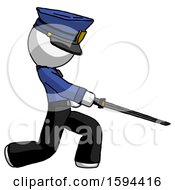 White Police Man With Ninja Sword Katana Slicing Or Striking Something