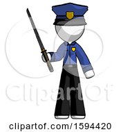 White Police Man Standing Up With Ninja Sword Katana