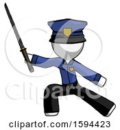 Poster, Art Print Of White Police Man With Ninja Sword Katana In Defense Pose