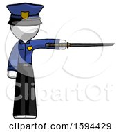White Police Man Standing With Ninja Sword Katana Pointing Right