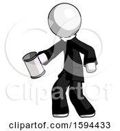 White Clergy Man Begger Holding Can Begging Or Asking For Charity Facing Left